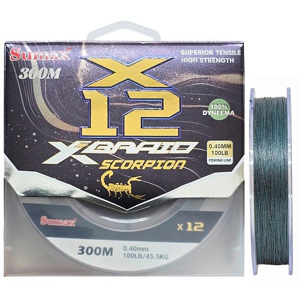 Linha Multifilamento Sumax Scorpion Trançada X12 0,40mm 100lb 300M