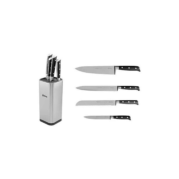 Jogo de 4 Facas Hudson Linha Profissional 23 x 10 cm Inox