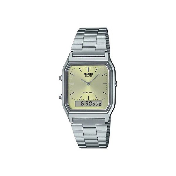 Relógio Casio Vintage AQ-230A-9AMQYDF Analógico/Digital Unissex - Prata/Amarelo Sunray