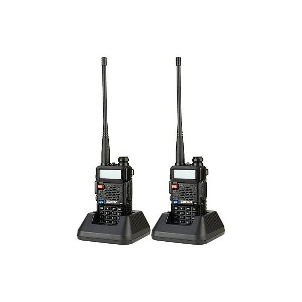 Walkie Talkie Baofeng UV-5R Kit - Banda Dupla - 5W - 128 Canais - Preto