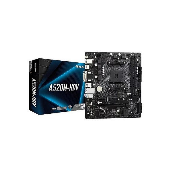 Placa Mãe Asrock A520M-HDV DDR4 Soquete AM4 Chipset AMD A520 Micro ATX