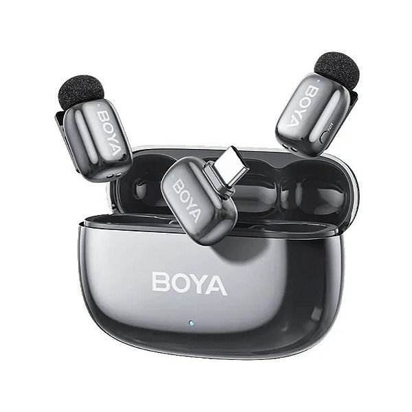 Microfone Sem Fio Boya MINI 2-02 USB-C Duplo - Cinza