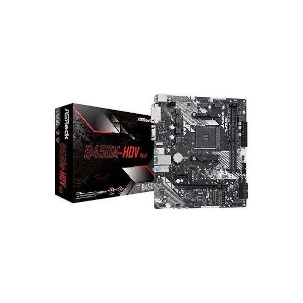 Placa Mãe Asrock B450M-HDV R4.0 DDR4 Socket AM4 Chipset AMD Promontório B450 Micro ATX