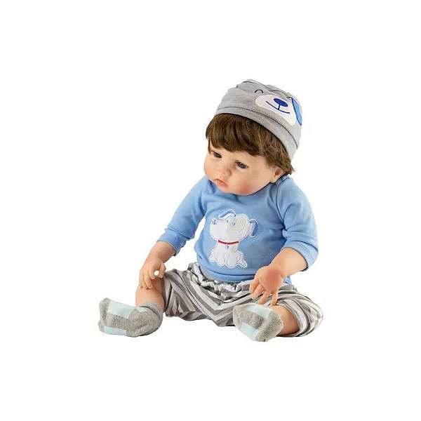Boneca Bebê Reborn V-48 - 55CM - Silicone - Roupa Cachorrinho