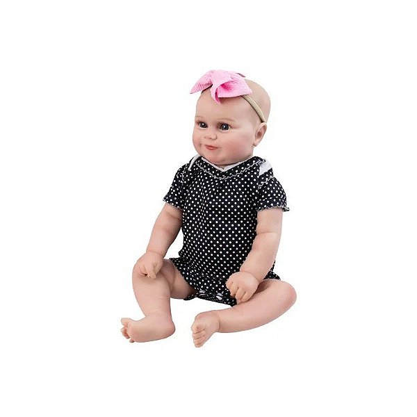 Boneca Bebê Reborn V-92 - 48cm - Silicone - Roupa Preta