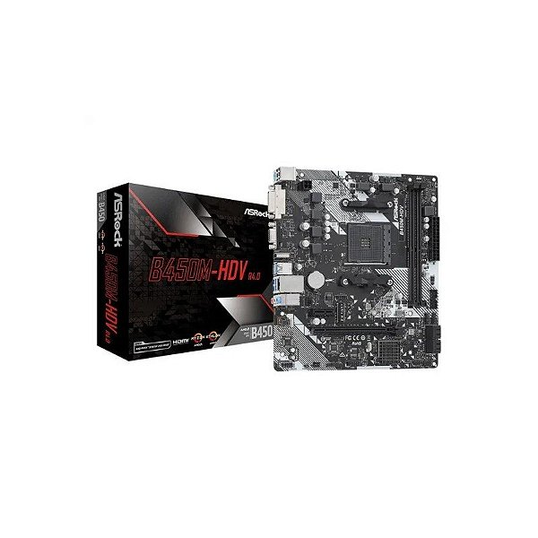 Placa-mãe AM4 Asrock B450M-HDV R4.0 DVI-D/HDMI/VGA