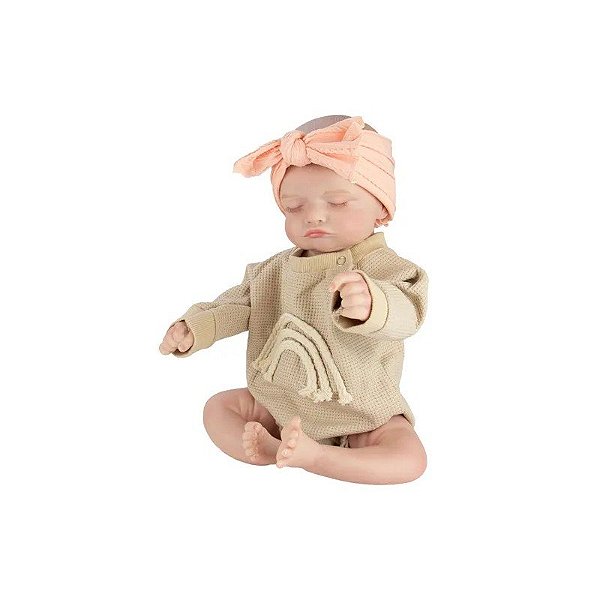 Boneca Bebê Reborn V-124 - 48CM - Silicone - Roupa Bege