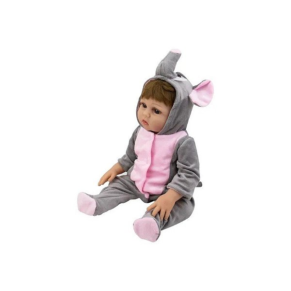Boneca Baby Reborn V-027 - 48cm - Silicone - Roupa Elefante