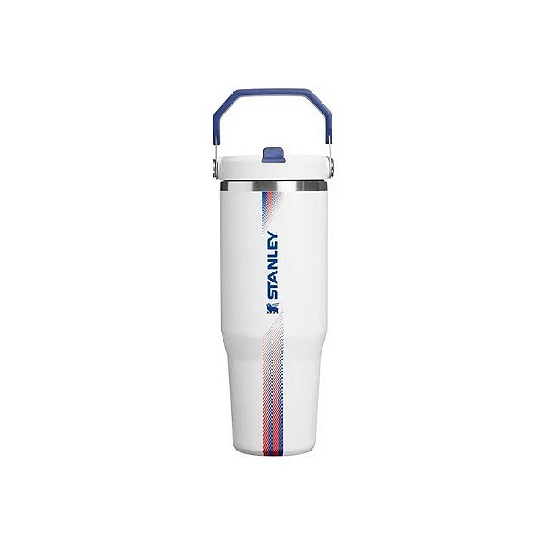 Garrafa Térmica Stanley The Iceflow Flip Straw Tumbler de 887 ML - Branco Time Azul Escuro