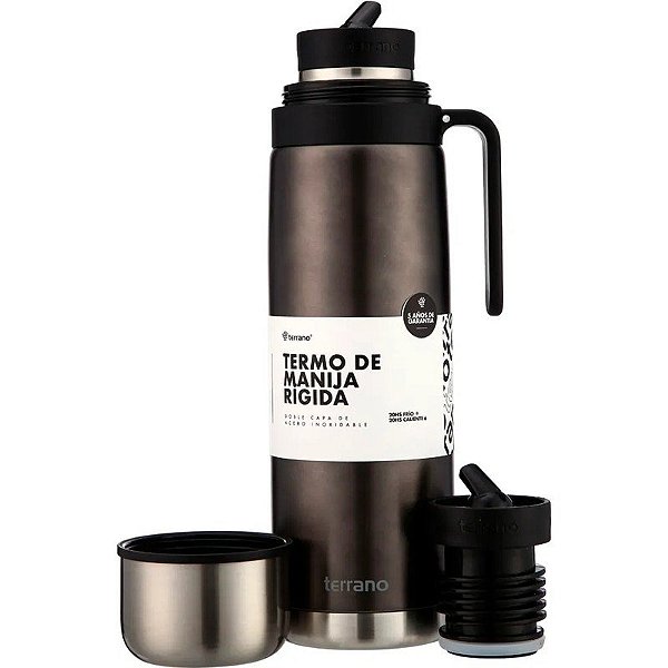 Garrafa Térmica Terrano Alça Rígida 1L - Preto Metal