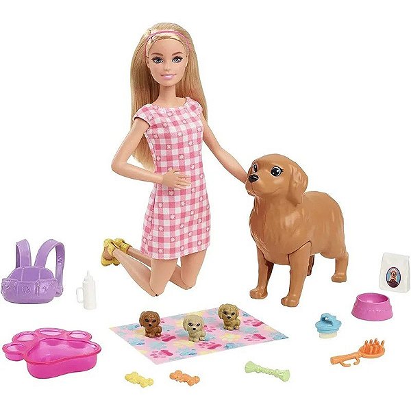Boneca Barbie e Cachorrinhos Recém-Nascidos Mattel - HCK74/HCK75