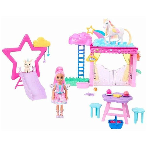 Boneca Barbie A Touch of Magic Conjunto de Brincadeira Chelsea e Pégaso Mattel - HNT67