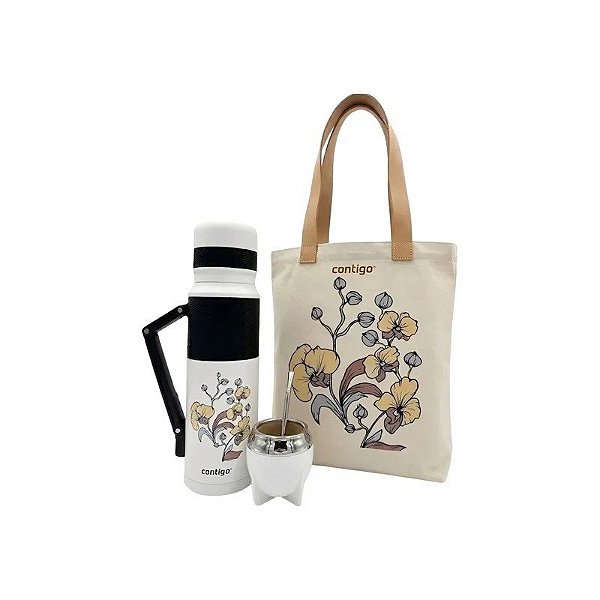 Kit Térmico Contigo + Cuia + Bomba + Bolsa - Amarelo 1.1L