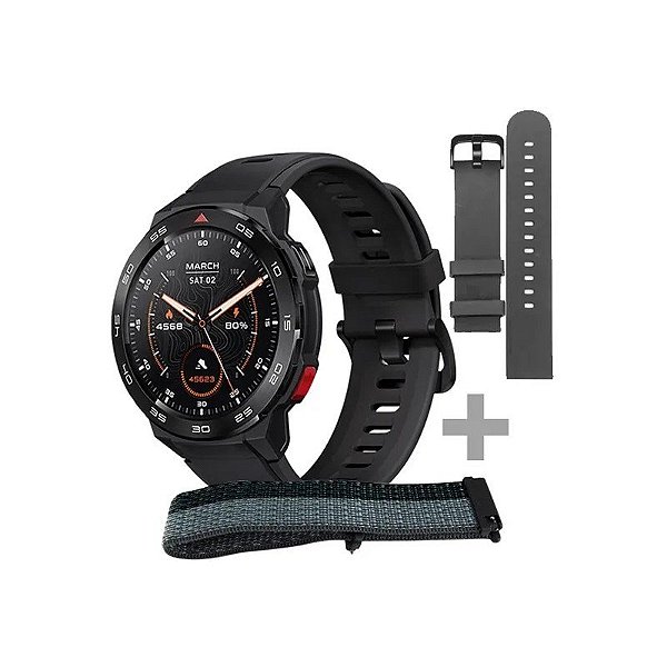 Relógio Mibro GS Pro XPAW013 com GPS/Bluetooth - Preto + 2 Pulseiras