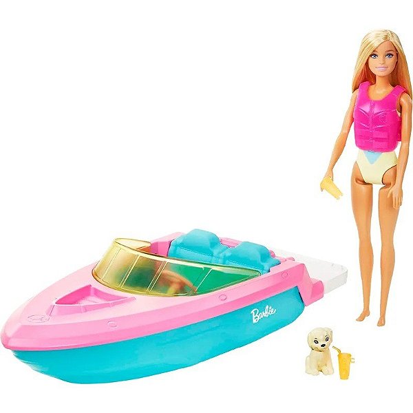 Boneca Barbie e lancha Mattel - GRG30