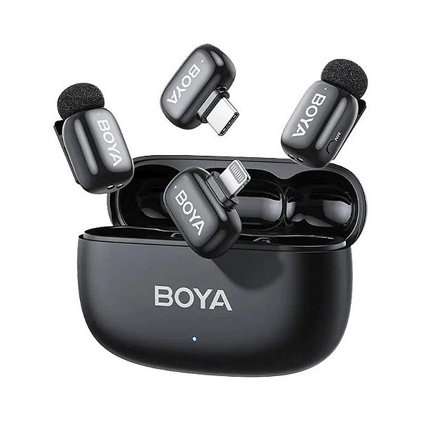 Microfone Sem Fio Boya MINI 2-01 Lightning/USB-C Duplo - Preto