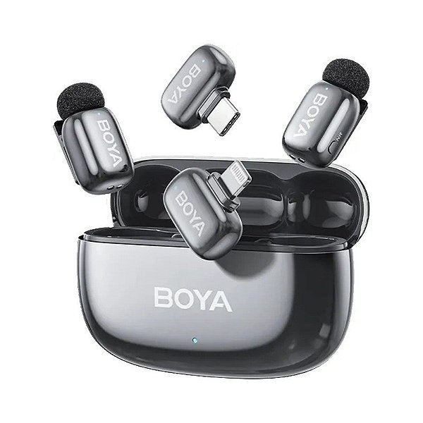 Microfone Sem Fio Boya MINI 2-01 Lightning/USB-C Dual - Cinza
