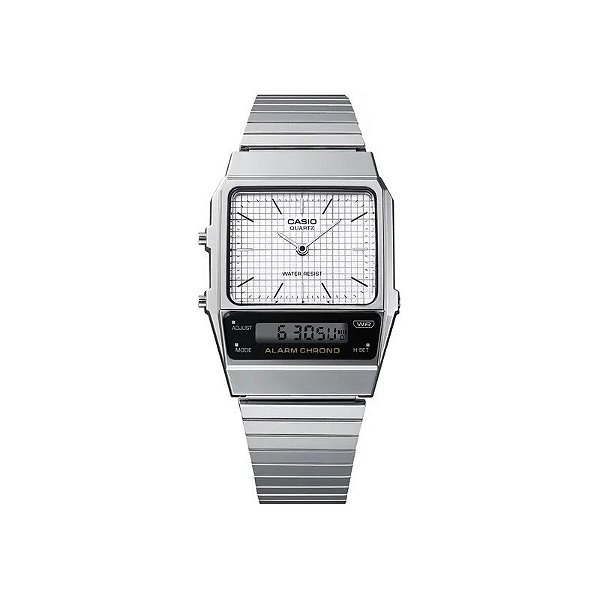 Relógio Casio Vintage AQ-800E-7ADF Analógico/Digital Unissex - Prata/Branco