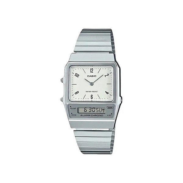 Relógio Casio Vintage AQ-800E-7A2DF Analógico/Digital Unissex - Prata/Branco