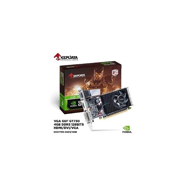 Placa de vídeo VGA 4GB GT730 Keepdata DDR3 128BITS HDMI/DVI/LP