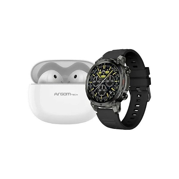 Relógio Smartwatch Argom Skeiwatch C70 ARG-WT-6070BK + Fone de Ouvido E55 5055GN