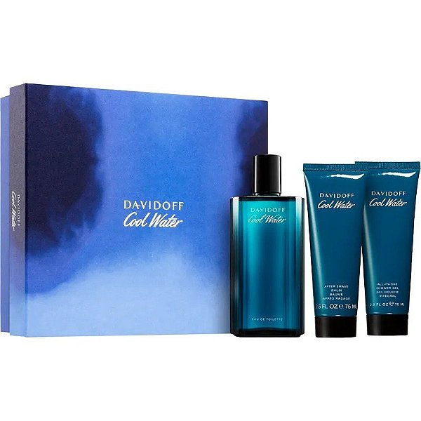 Kit Perfume Davidoff Cool Water Eau de Toilette 125mL + Gel de Banho 75mL + Pós-Barba 75mL