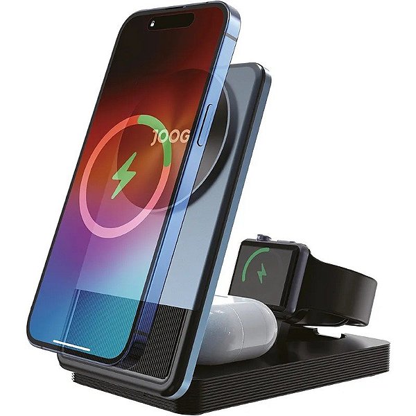 Carregador sem fio magnético Joog MagCharger 3 em 1 Qi2 MC3