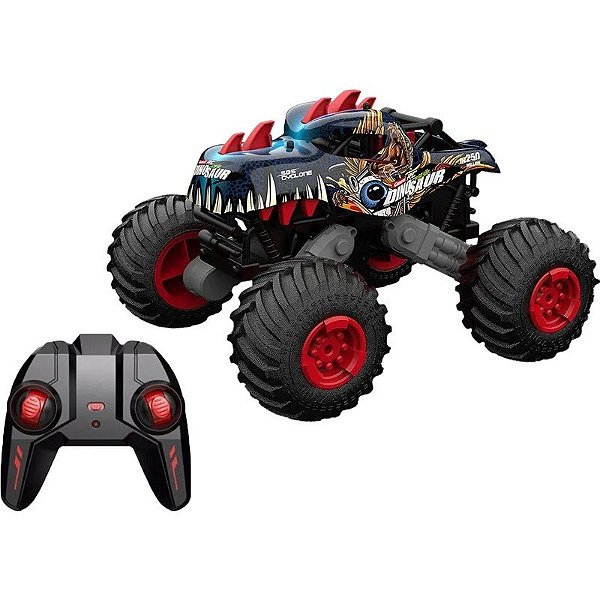 Carro Controle Remoto 2.4 GHZ 333 Monster Crazy Dinosaur Crazon 333-DJ19161 - Azul, Vermelho