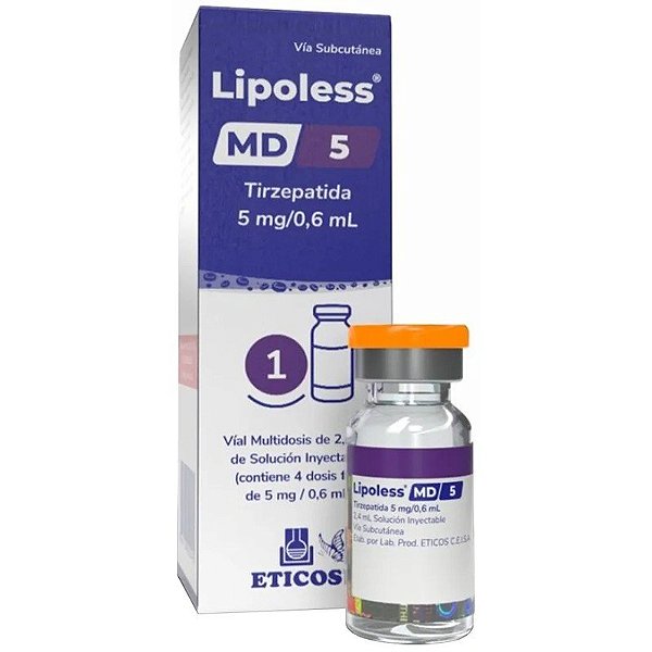 Frascos de Lipoless 5 Tirzepatida 5mg/0,6mL (1 frasco com solução injetável)