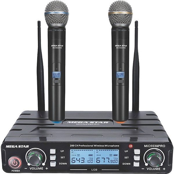 Kit de Microfone Mega Star MIC5539PRO, Sem Fio UHF (2 Microfones)