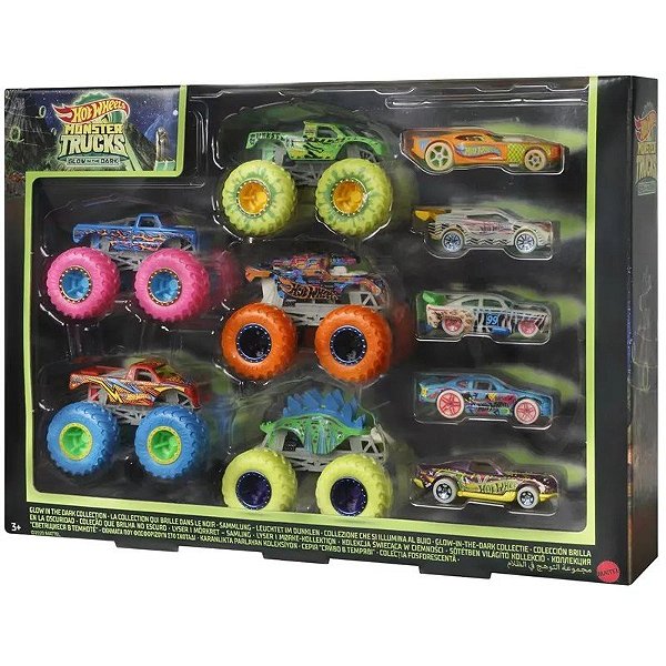 Kit Monster Trucks HotWheels Brilha no Escuro - HCB57