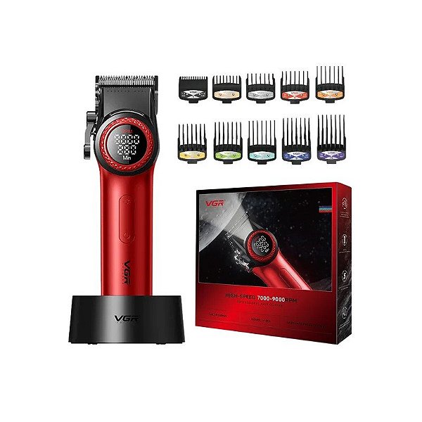 Corta Cabelo Voyager VGR V-001 LED Recarregável - Vermelho.