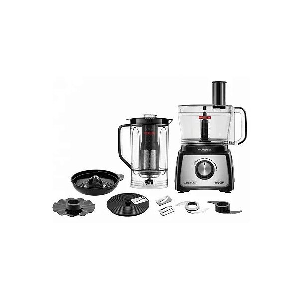 Multiprocessador Mondial Turbo Chef MPN-01BF - 1000W - 2.1L - 9 Em 1 - 220V - 50/60HZ - Preto