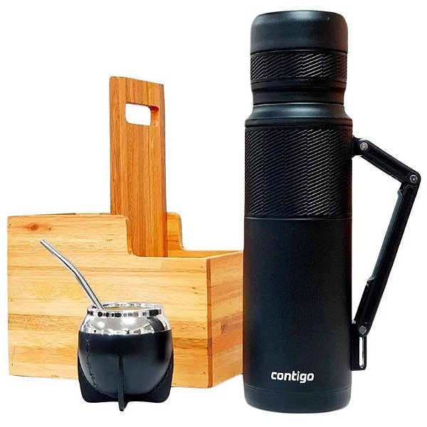 Combo Mate Contigo Termo 1.1L + Cuia + Bombilla - Preto