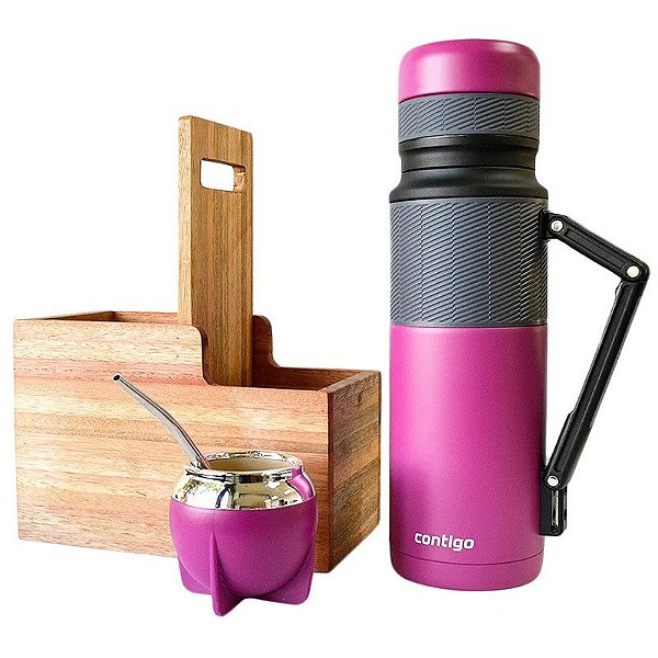 Combo Mate Contigo Termo 1.1L + Guampa + Bombilla - Fucsia