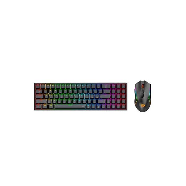 Kit Teclado e Mouse USB Redragon S136 RGB Sem Fio Preto
