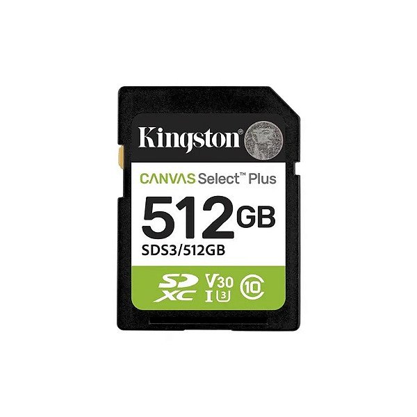 Cartão SD 512GB Kingston C10 150MB/s U3 V30 A1 SDS3/512GB Canvas Plus