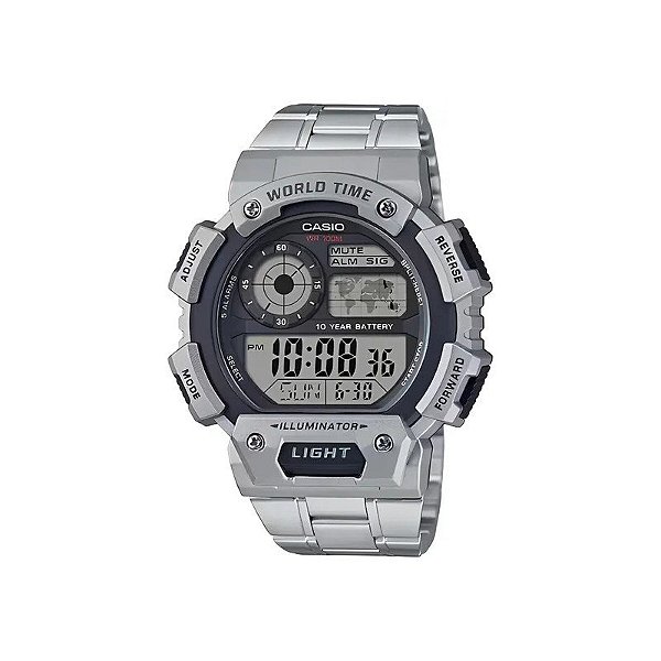 Relógio Casio World Time AE-1400WHD-1AVDF Digital Prata/Preto