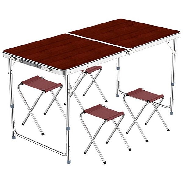 Mesa de Camping ML-4002-CAF Dobrável com 4 Cadeiras Vermelho