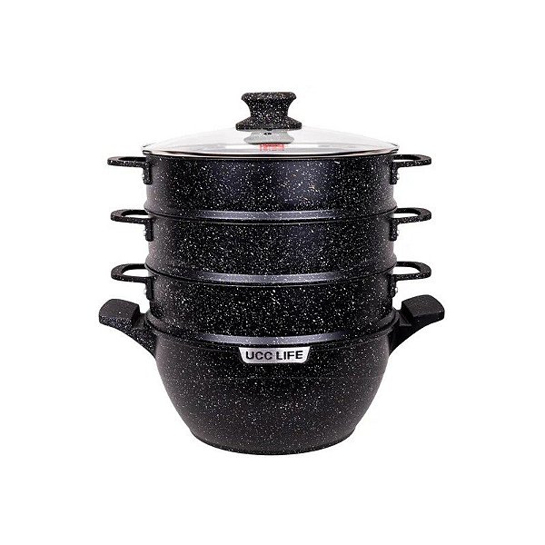 Panela a Vapor Antiaderente Multicamadas Ucc Life, 28 CM, Preta