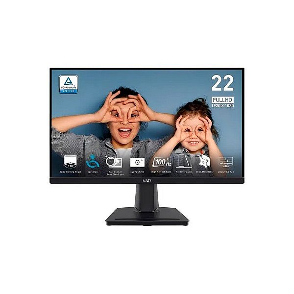 Monitor 22" MSI Pro MP225V FHD 1MS 100HZ HDMI/VGA Preto