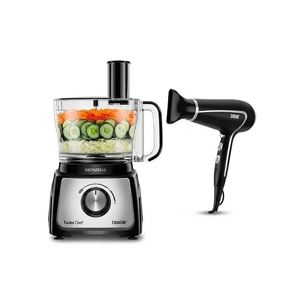 Kit Multiprocessador Mondial MPN-01BF 220V + Secador Infinity SC-12 220V