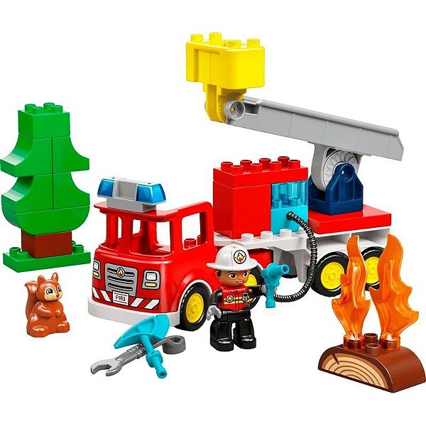 Caminhão de Bombeiro Lego Duplo com Mangueira e Bombeiro - 10473 (28 peças)