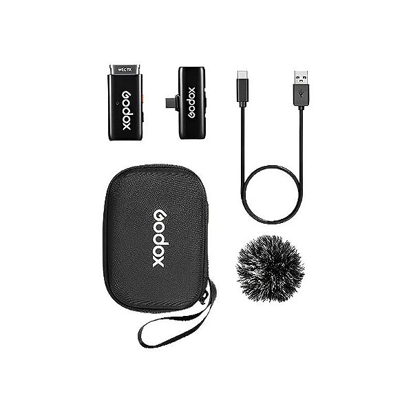 Sistema de Microfone Godox WES2 USB-C 2TX+1RX Sem Fio