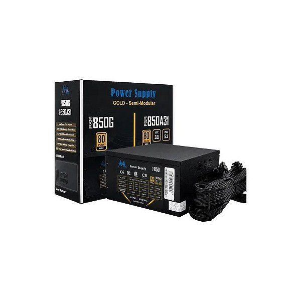Fonte Mtek PSR850A31 ATX 850W 80 Plus Gold Semimodular - Preta