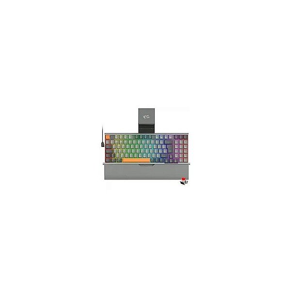 Teclado Gamer Mecânico Redragon K648GG-RGB Olaf Wireless / RGB / Vermelho / Inglês - Cinza
