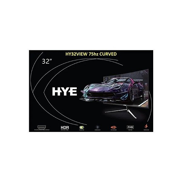 Monitor Curvo Hye HY32VIEW75 32" Full HD (1920 X 1080), 75HZ, 1XHDMI 1.4, 1XVGA (D-Sub), Preto