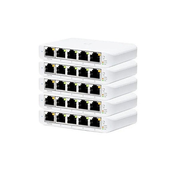 Conjunto de 5 Switches Unifi USW-FLEX-MINI-5 5 Portas Giga RJ45 Poe 2,5W