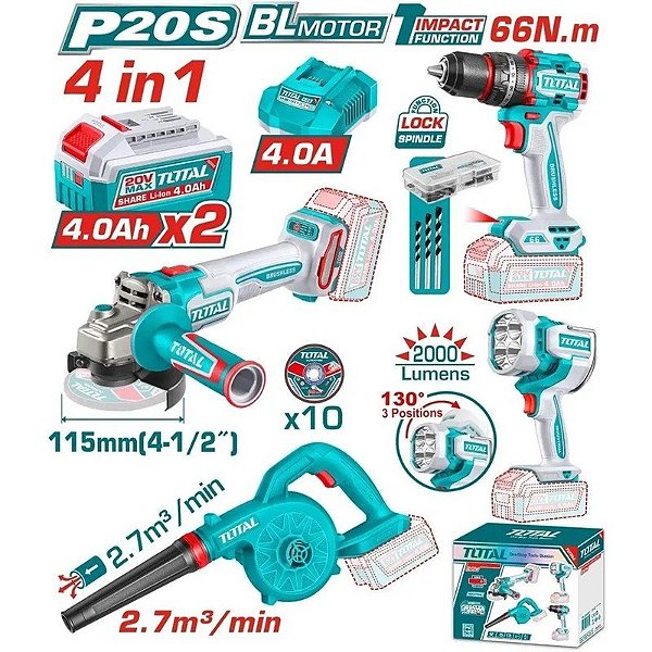 Kit de Herramientas 20V - Total TOSLI250993 (4 piezas)