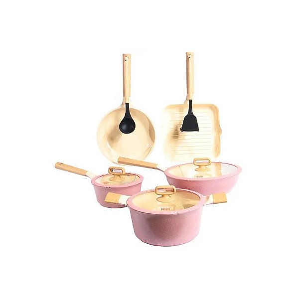 Conjunto de Panelas de Indução Ucc Life de 10 Peças Rosa